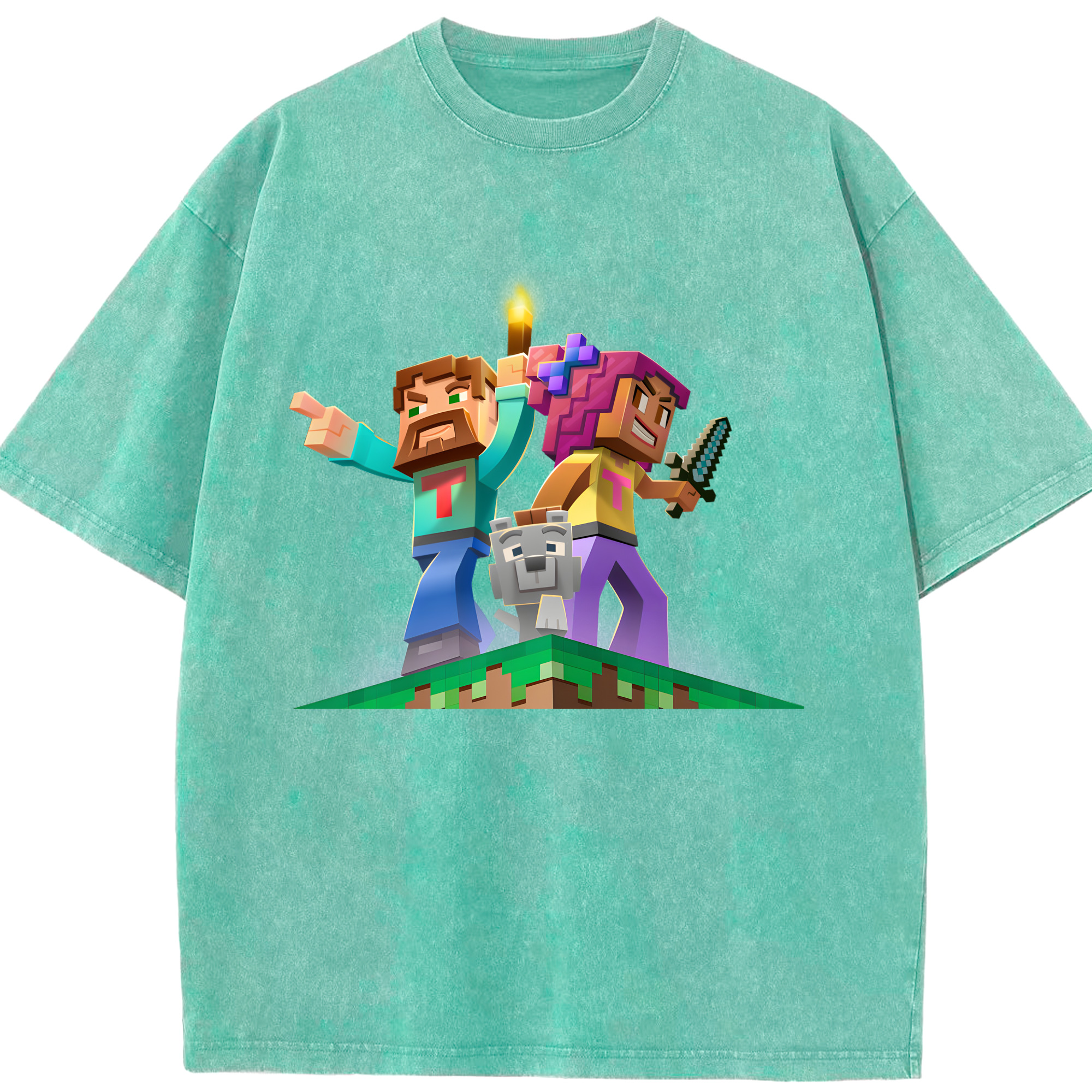 （画像用） マインクラフト ブロックの世界 Minecraft MC Block world 綿100% ヴィンテージ風 半袖Tシャツ（フロントプリント）